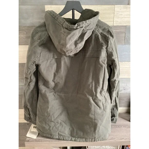 NWT LEVIS Womans Army Green Utility Cargo Jacket Multi Pockets & Hood Size Med